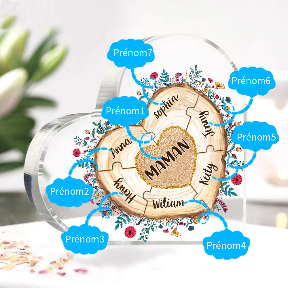 À ma Maman/Mamie - Plaque Acrylique Morceaux de coeur 7 Prénoms Personnalisés