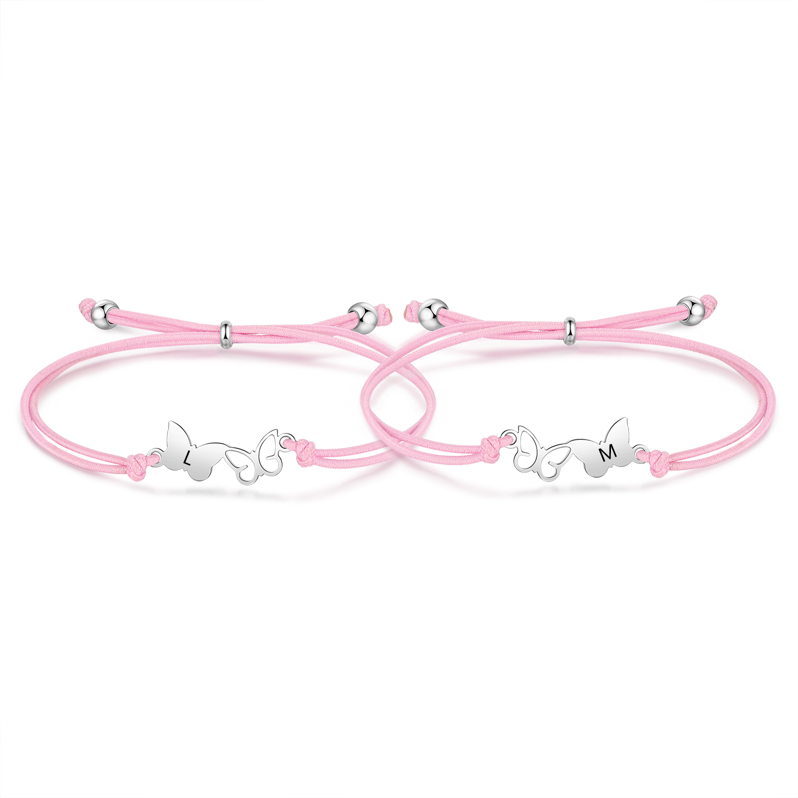 2PCS Ensemble de Bracelets Papillons 2 Lettres Personnalisées Corde élastiques - Cadeau Rentrée Scolaire