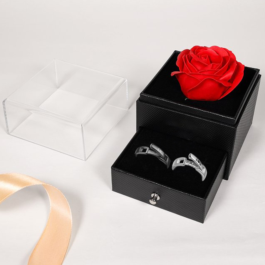 Bague Réglable couple 2PCS 2 textes Personnalisé Alliance