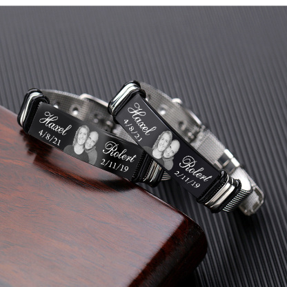 Bracelet Photo Personnalisé avec 2 Prénoms et 2 date