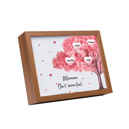 Cadre Photo LED Arbre 4 Prénoms Personnalisés avec 1 Texte Décoration Famille