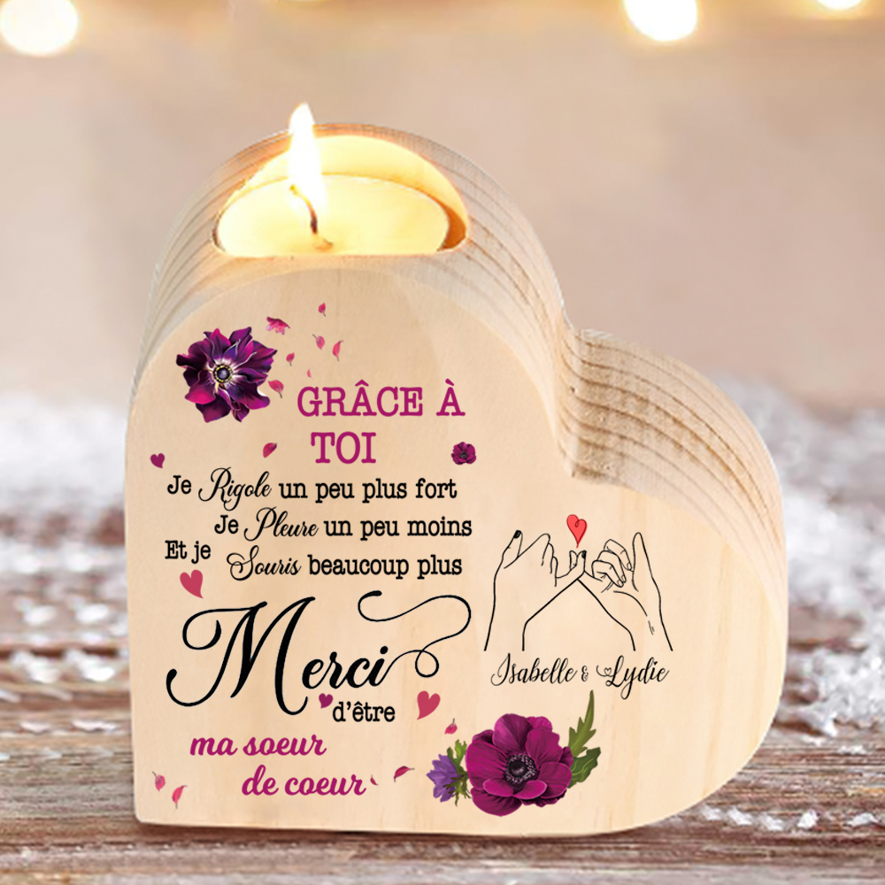 Jessemade FR À Ma Meilleure Amie - Bougeoir en Bois sans bougie 2 Prénoms Personnalisé