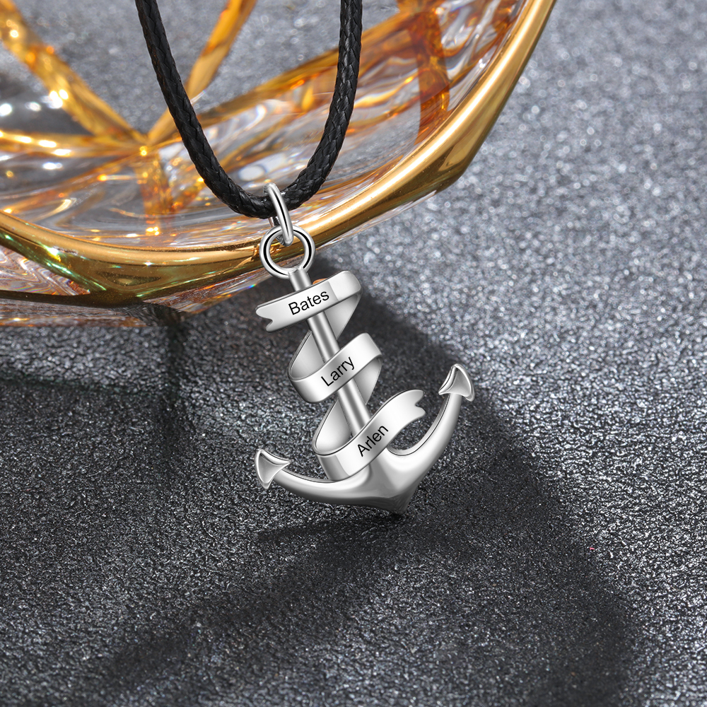 Collier d'ancre marine nautique Pirate ancre pendentif 3 Prénoms Personnalisés Collier Homme