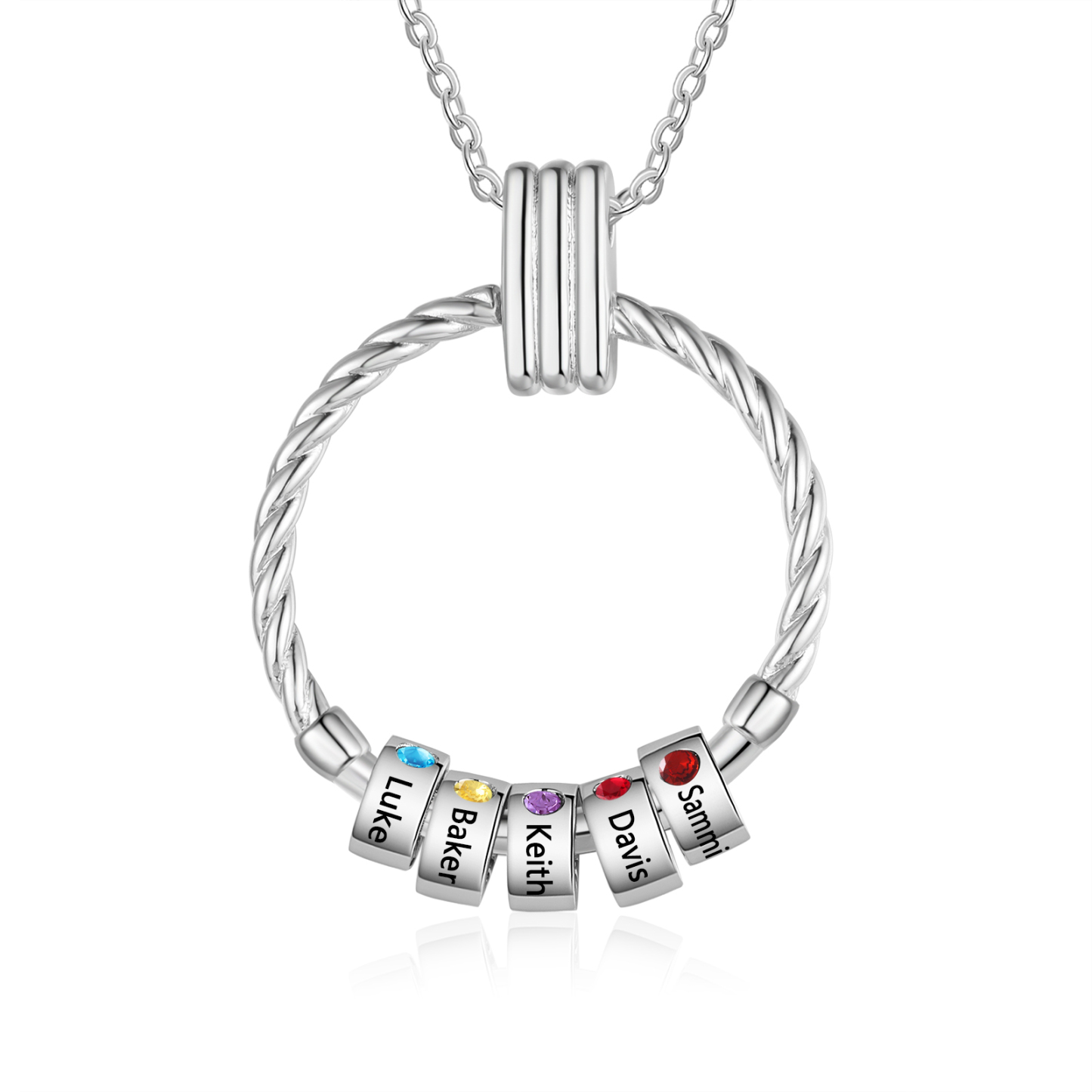 Collier Pendentif 5 Prénoms et Perles Personnalisés avec Pierres de Naissance Collier Femmes