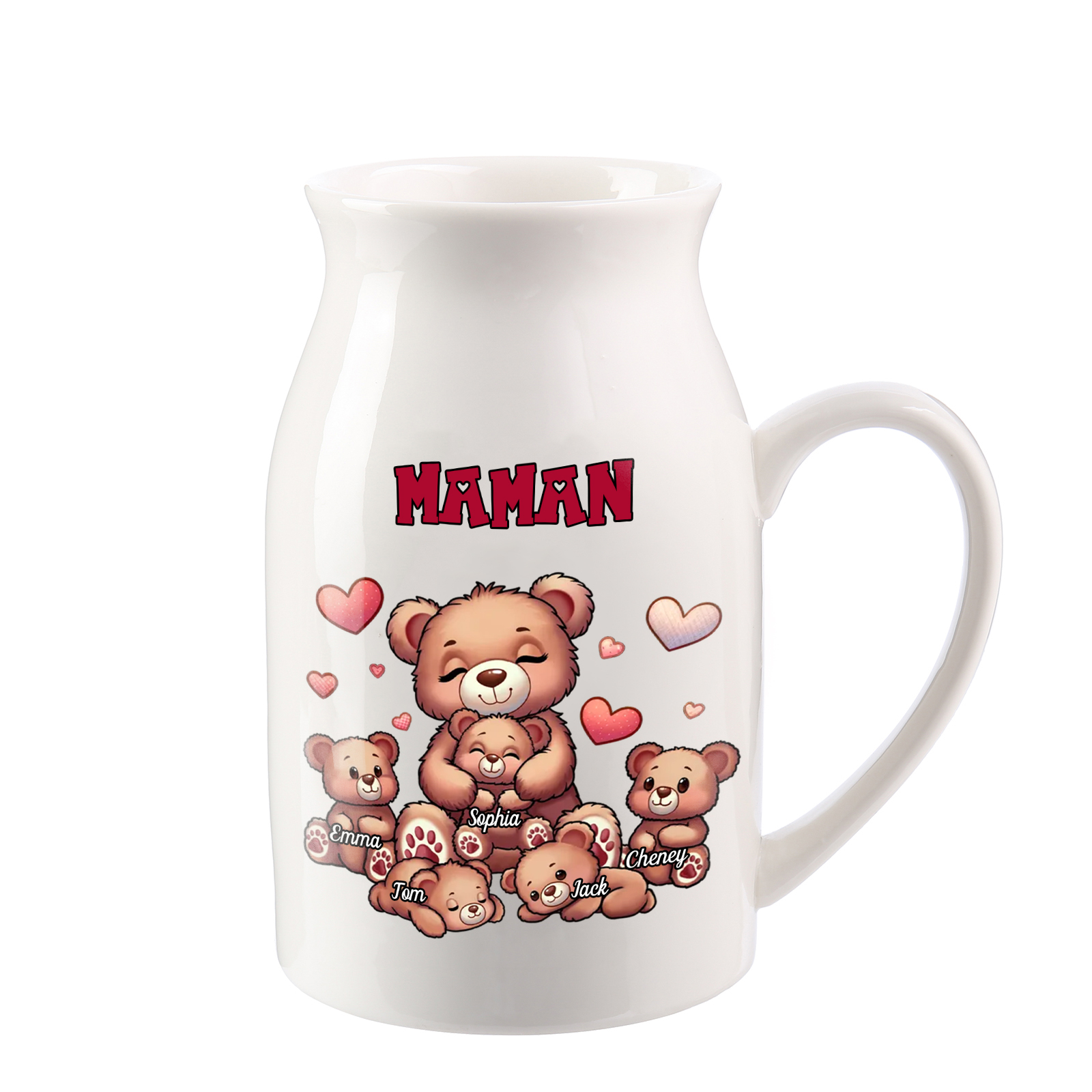 Vase à Fleurs Ours 5 Prénoms Personnalisés avec Texte Décoration de la Maison