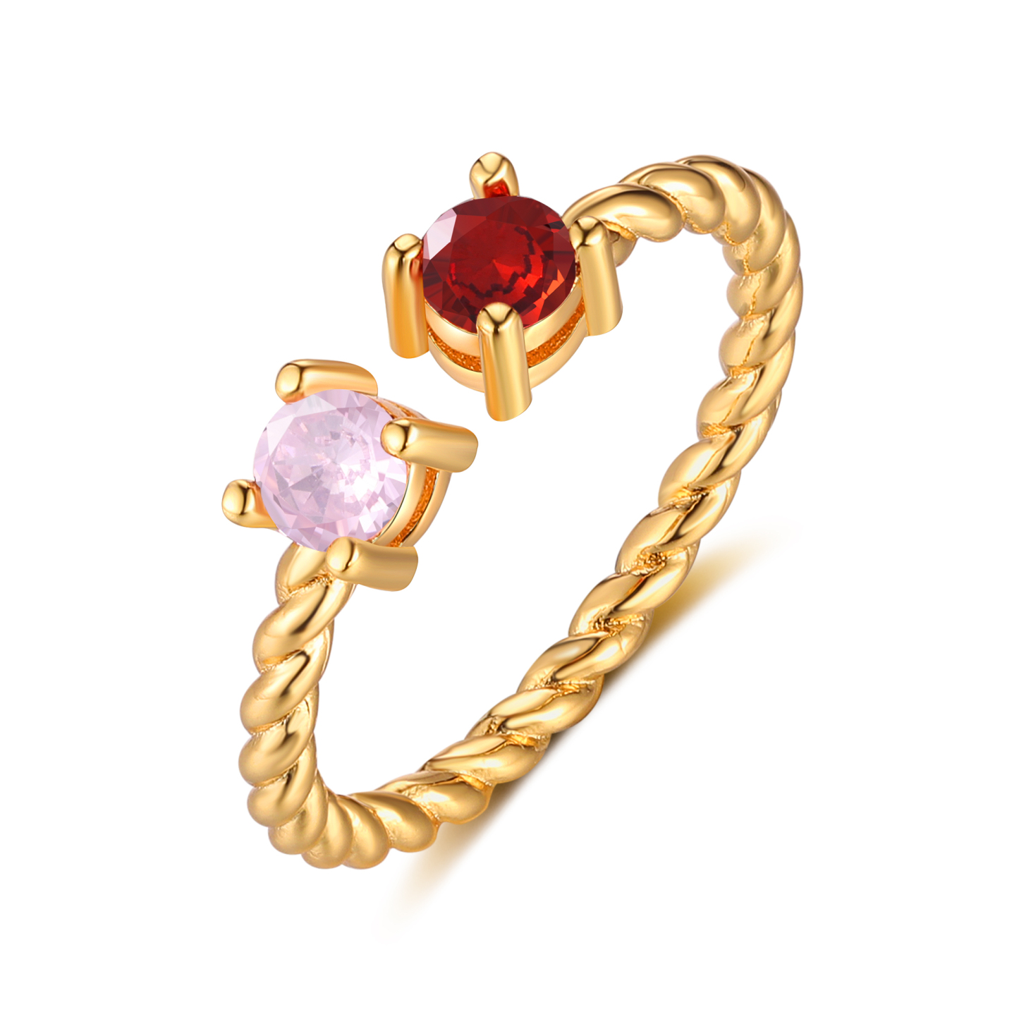 Jessemade FR Bague Ouverte 2 Pierres de naissance Personnalisées pour Femmes