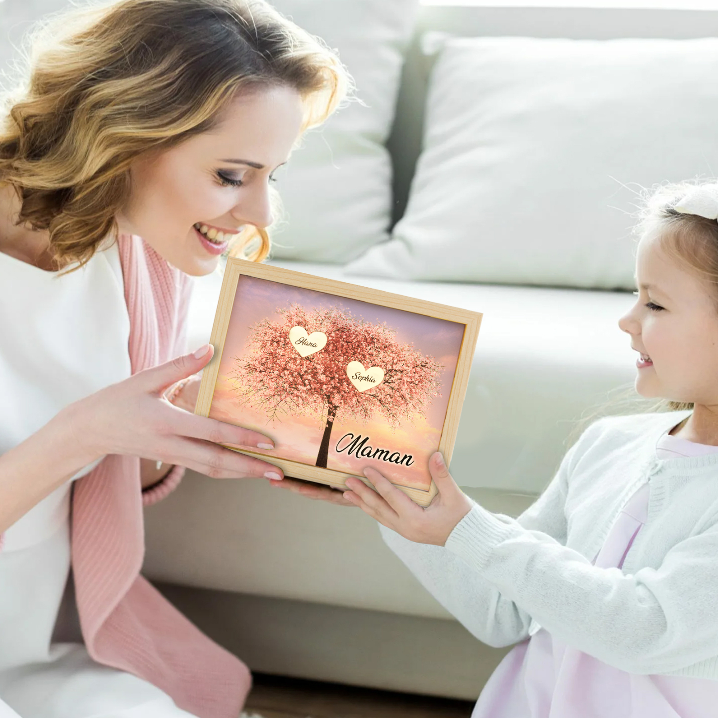 Cadre Photo LED Arbre de Vie 2 Prénoms et 1 Texte Personnalisé Décoration Famille