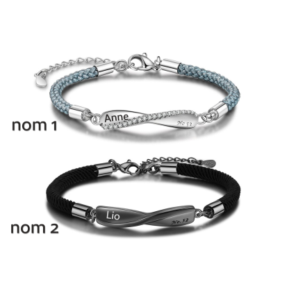 2PCS Bracelet roped 2 Prénoms Personnalisé Bracelet en Commun pour couple｜Jessemade