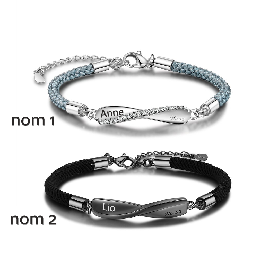 2PCS Bracelet roped 2 Prénoms Personnalisés pour Couple