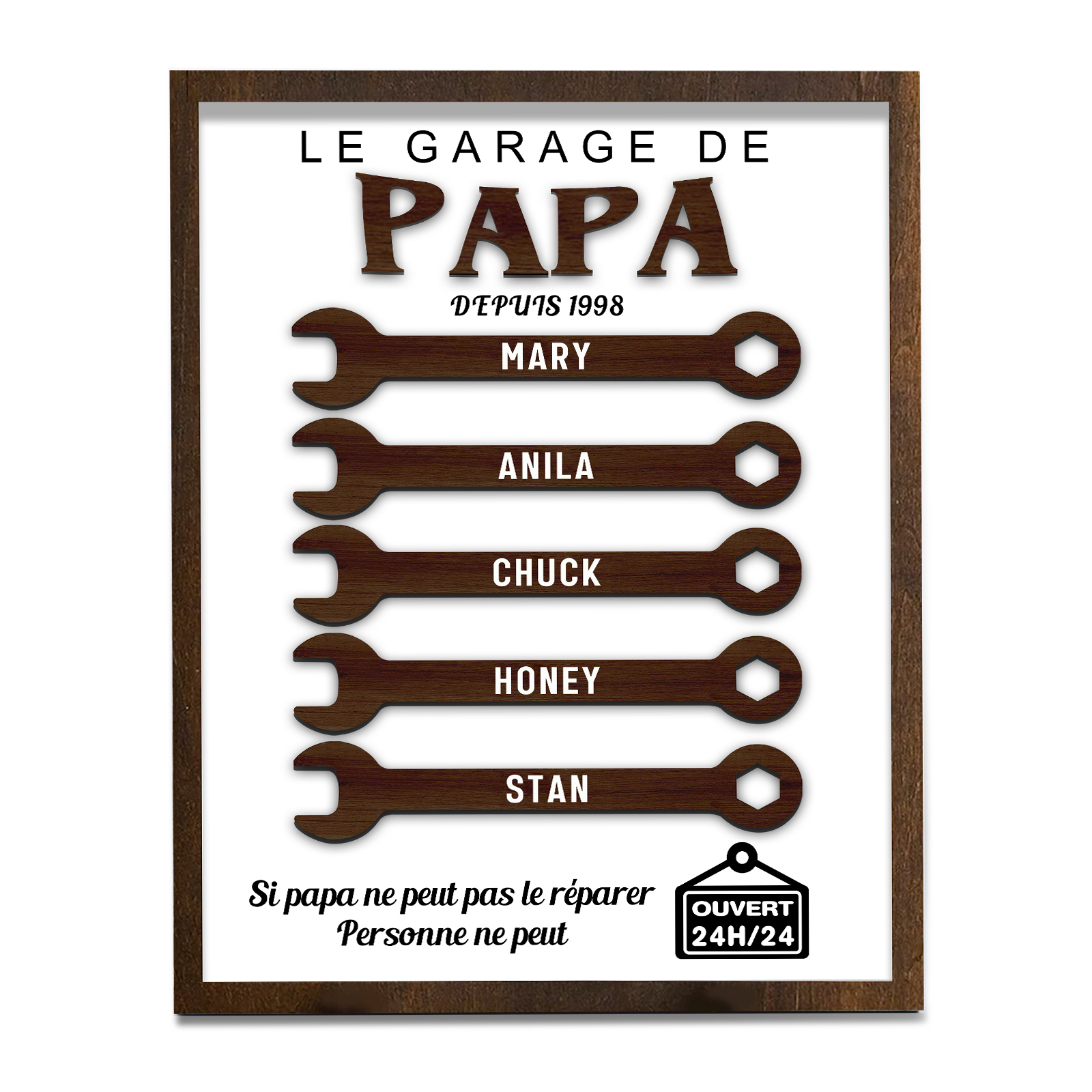 À Mon Papa-Cadre en Bois Garage 5 Prénoms Personnalisés