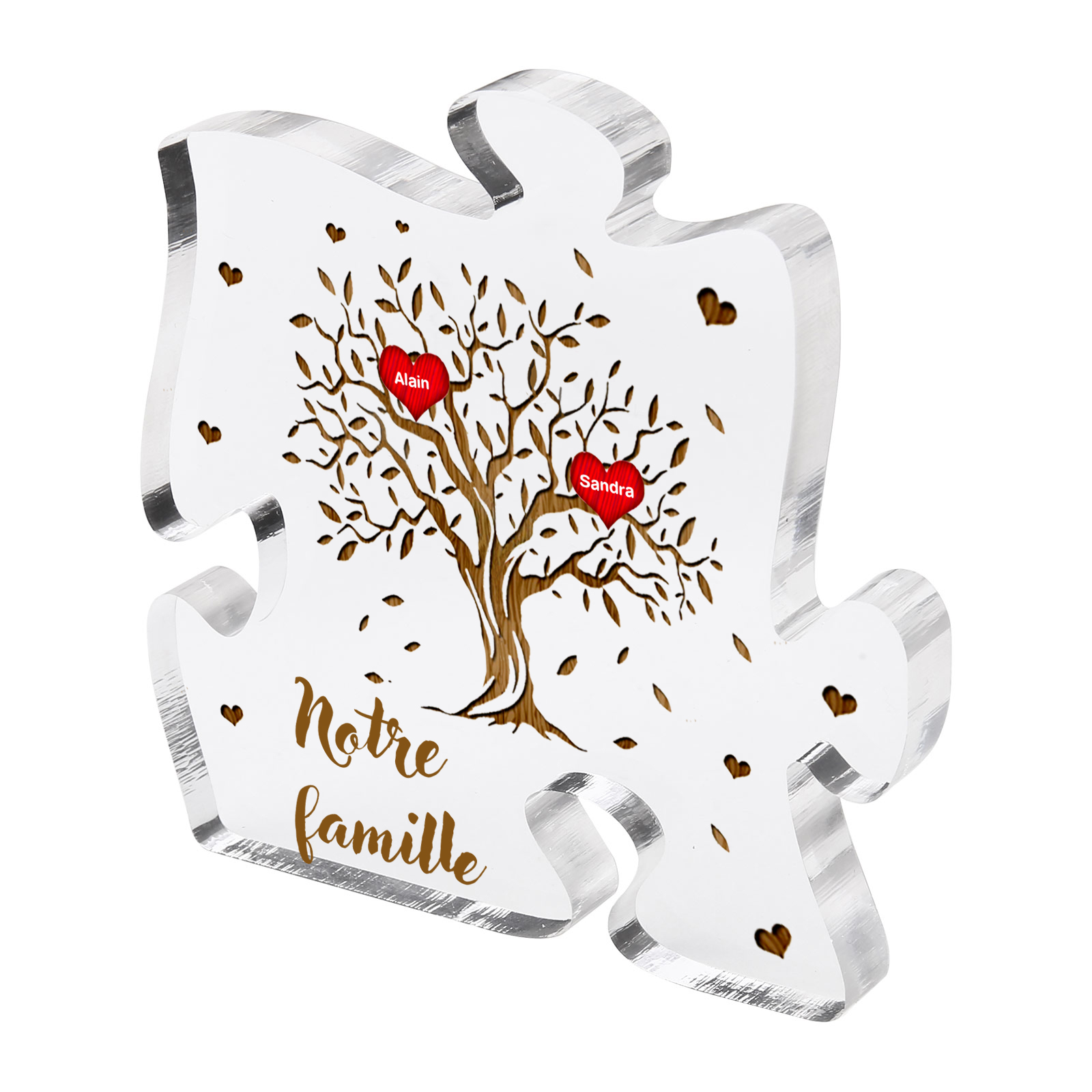 Plaque Acrylique en forme de Puzzle Arbre de Vie 2 Prénoms et Texte Personnalisés