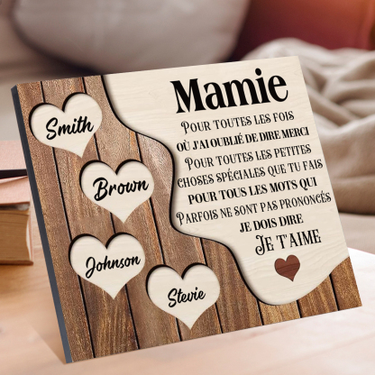 À ma Maman/Mamie - Cadre en Bois 4 Prénoms Personnalisés avec Texte Cadeau pour Famille