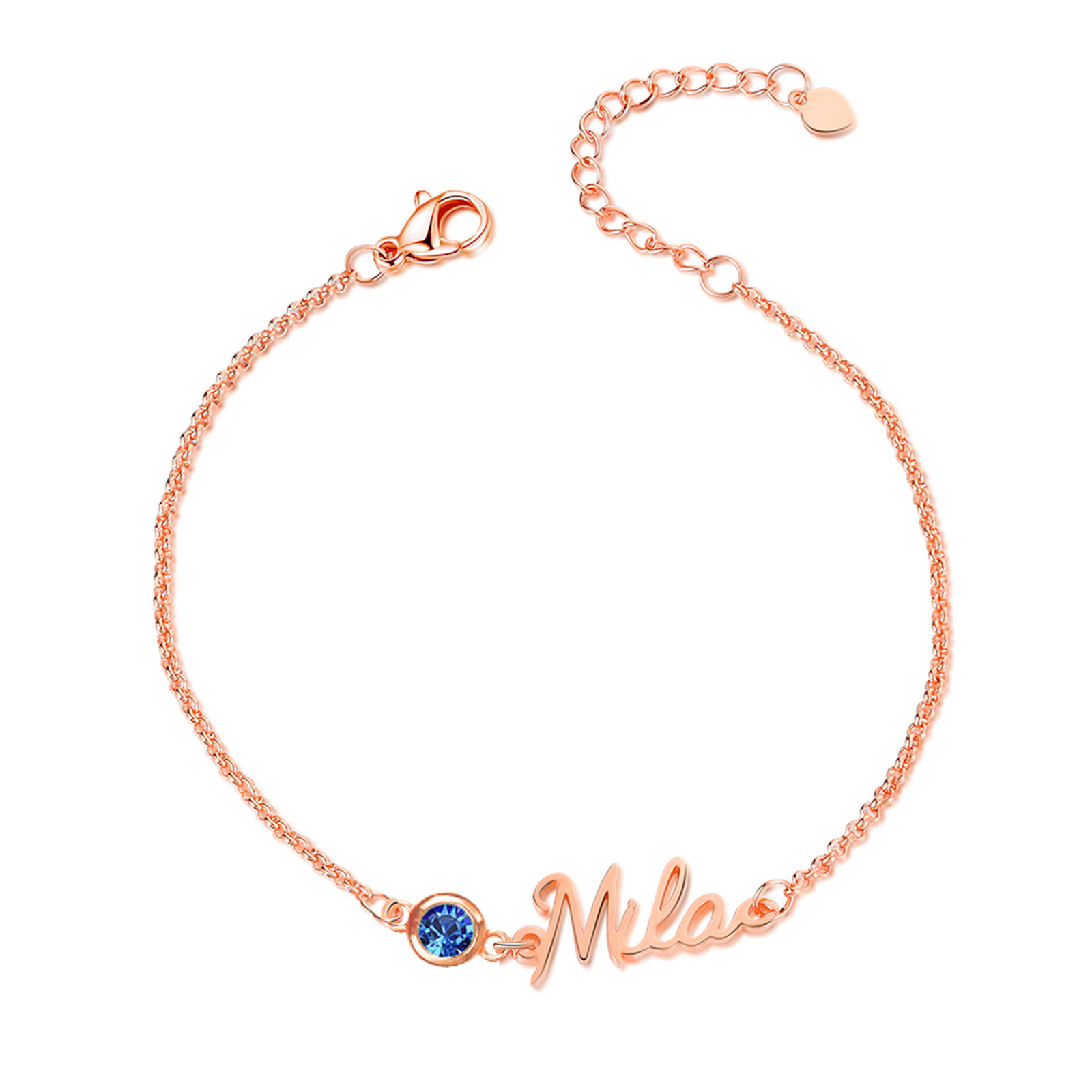 Bracelet Breloque 1 Prénom Personnalisé avec 1 Pierre de Naissance pour Femmes