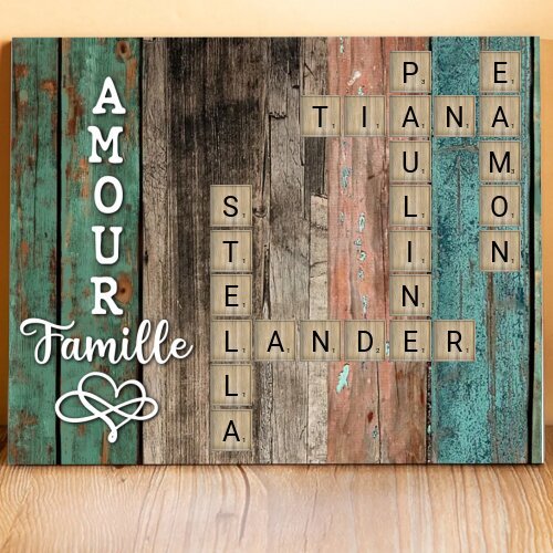 Cadre en Bois grille de mots croisés 1-12 Prénoms Personnalisés Amour famille Cadeau pour Famille | Jessemade
