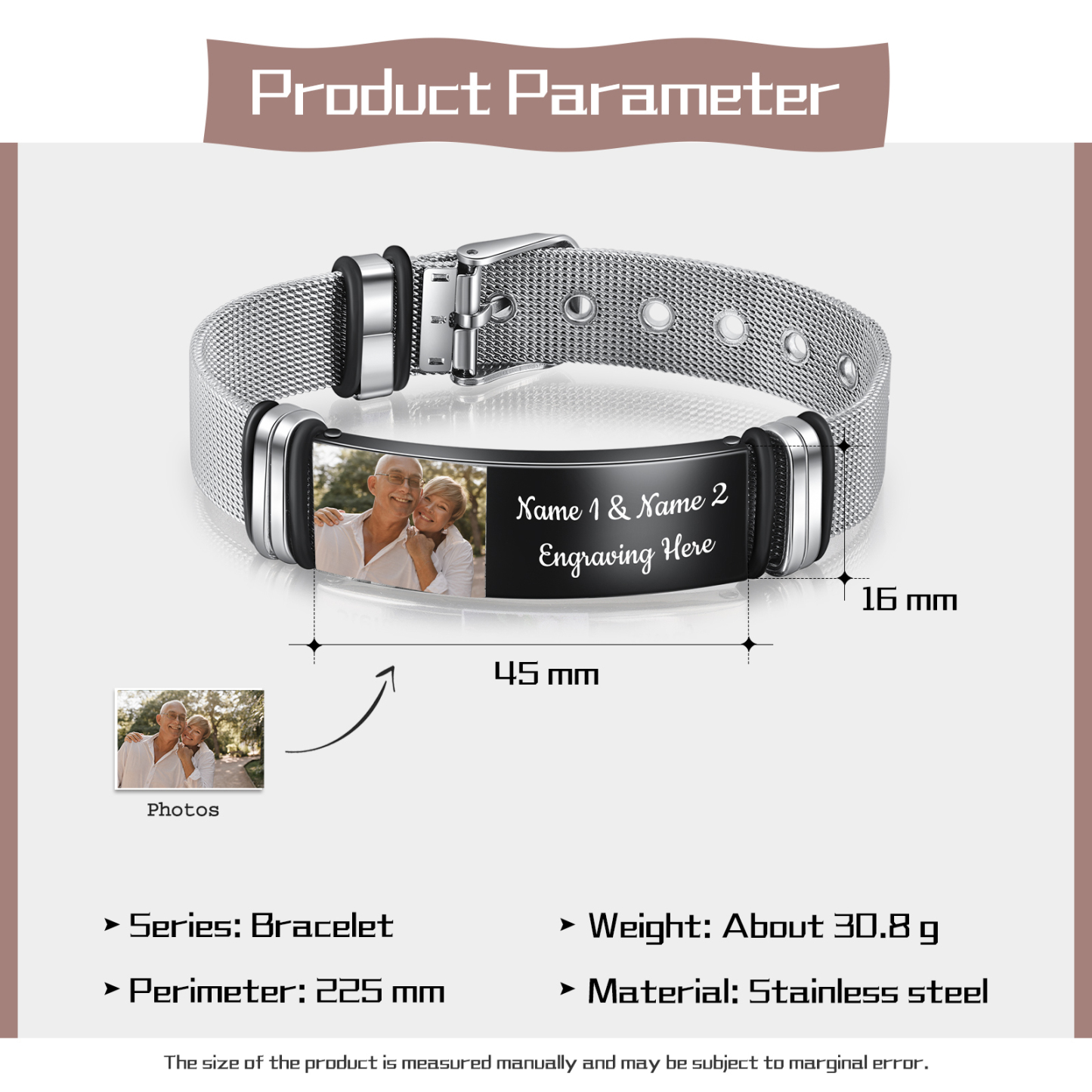 Bracelet 2 Prénoms Personnalisé texte avec photo