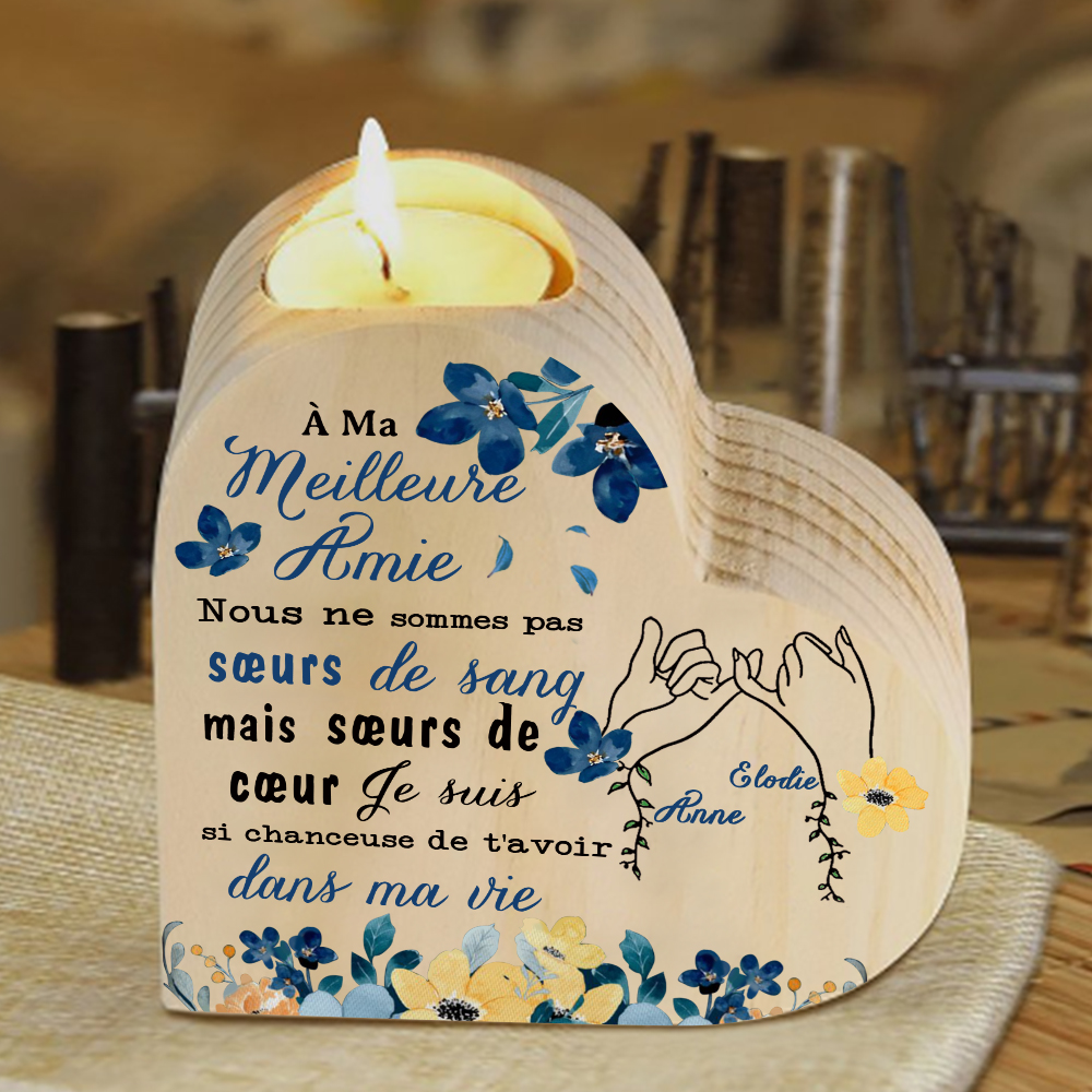 À Ma Meilleure Amie - Bougeoir en Bois 2 Prénoms Personnalisés sans bougie