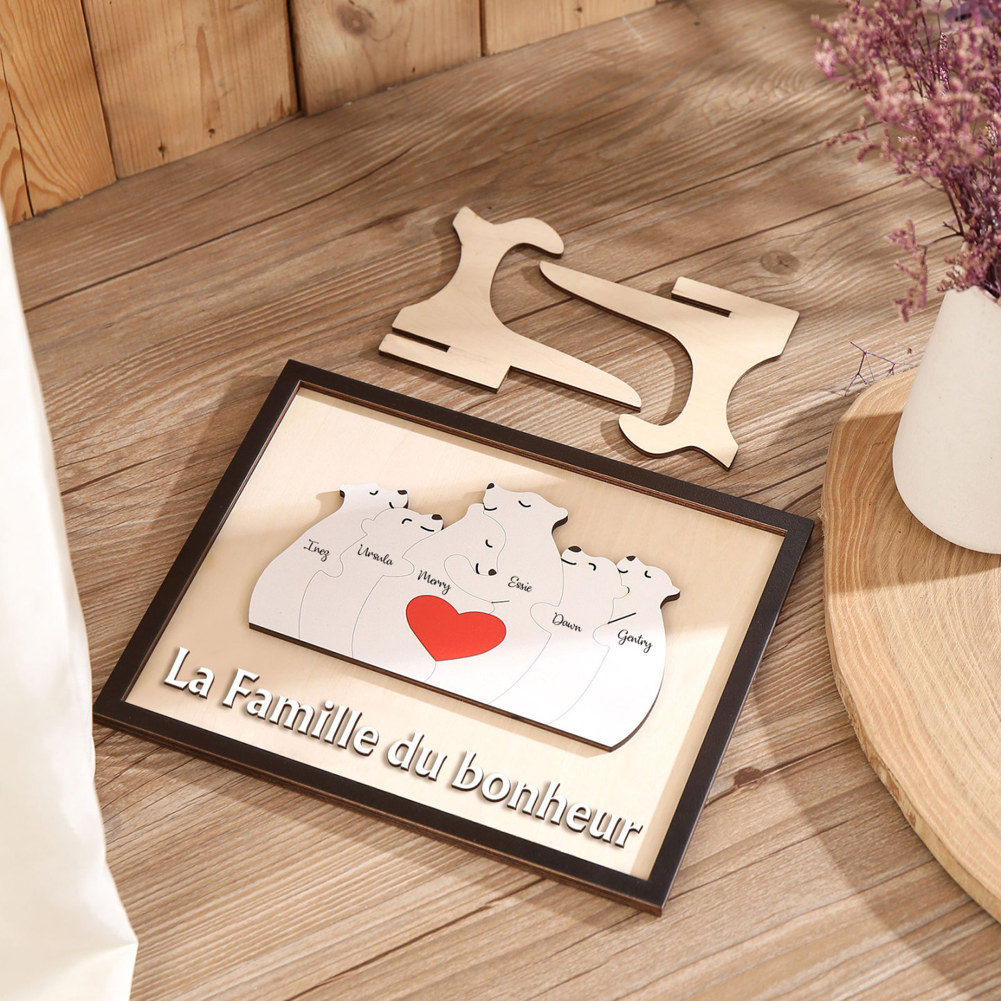 À ma Famille - Décoration en bois Ours 6 Prénoms Personnalisés Ornement pour Famille