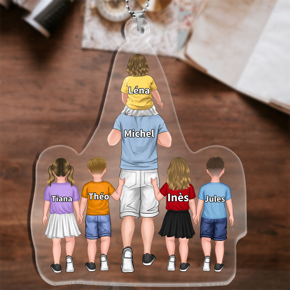 À Maman/Papa - Porte-Clés Acrylique 2-9 Prénoms Personnalisés Ornements pour Famille