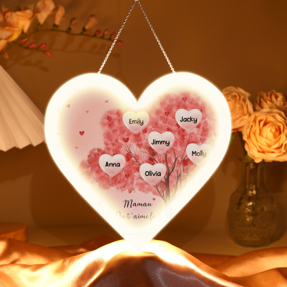 À Maman/Mamie - Veilleuse Cœur Arbre Décoration 6 Prénoms Personnalisés avec 1 Texte