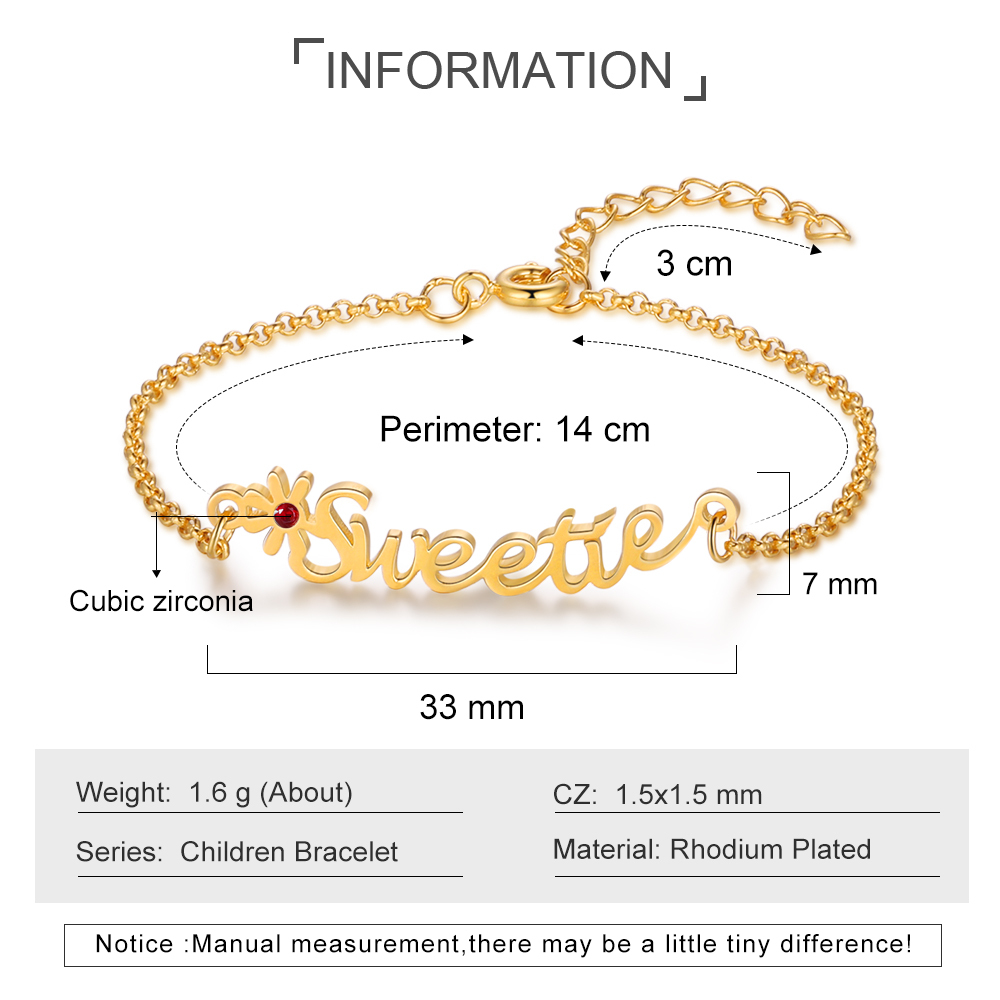 Bracelet Enfant Fleur 1 Prénom Personnalisé avec 1 Pierre de Naissance