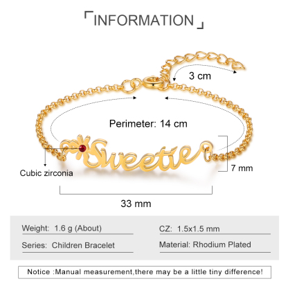 Bracelet Enfant Fleur 1 Prénom Personnalisé avec 1 Pierre de Naissance