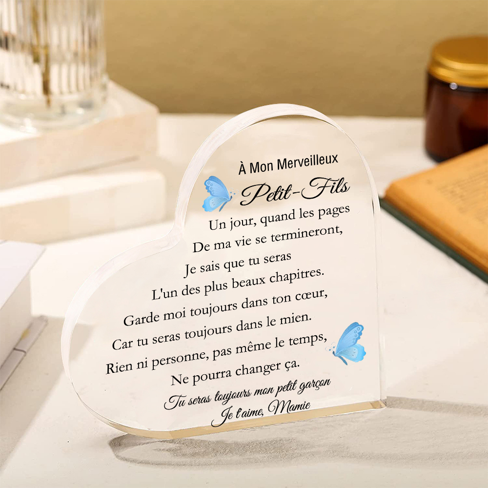 À mon Petit-Fils - Plaque Acrylique en Forme de Cœur 1 Texte Personnalisé