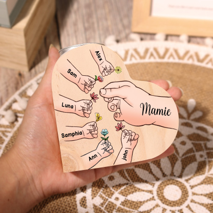 À Ma Maman/Mamie - Bougeoir en Bois Mains et Enfants 7 Prénoms Personnalisés pour Famille sans bougie