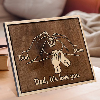 À Papi/Mamie- Cadre en Bois la Main dans la Main 4 Prénoms Personnalisés avec Texte Cadeau pour Famille