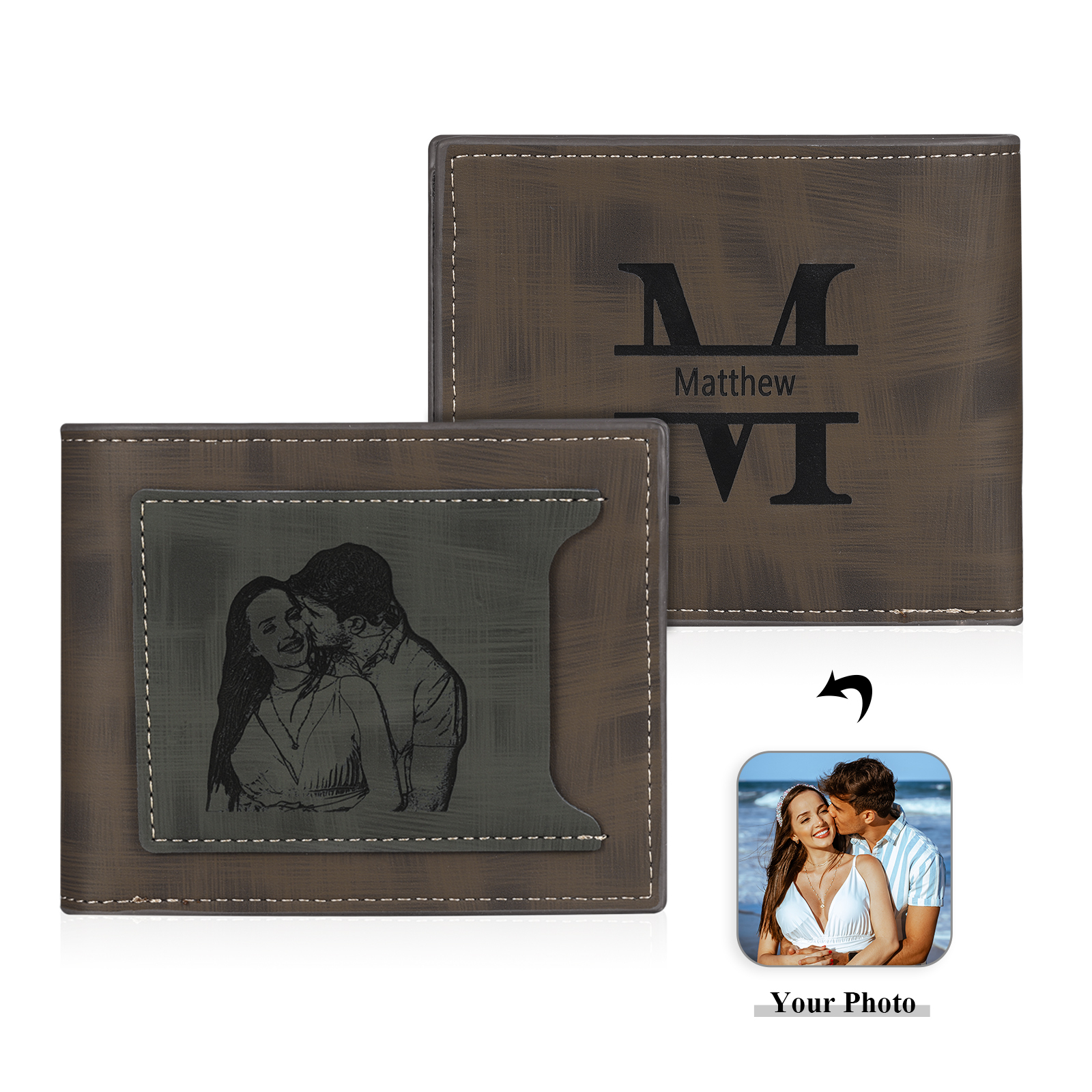 Portefeuille Classique 1 Prénom et Lettre Personnalisés avec Photo Porte-Monnaie Carte
