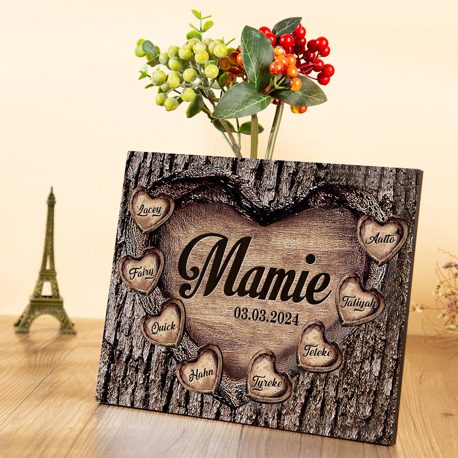 À ma Papi/Mamie - Cadre en Bois 8 Prénoms Personnalisés avec Texte et Date Cadeau pour Famille
