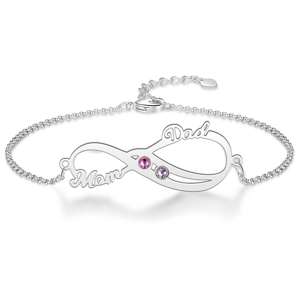 Bracelet 2 Prénom en Argent Massif avec pierre de naissance