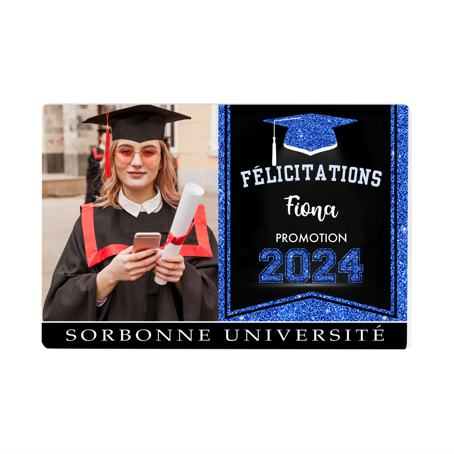 Plaque Acrylique Rectangle Diplômés Prénom et Photo Personnalisés avec Années et Texte Cadeau de Graduation