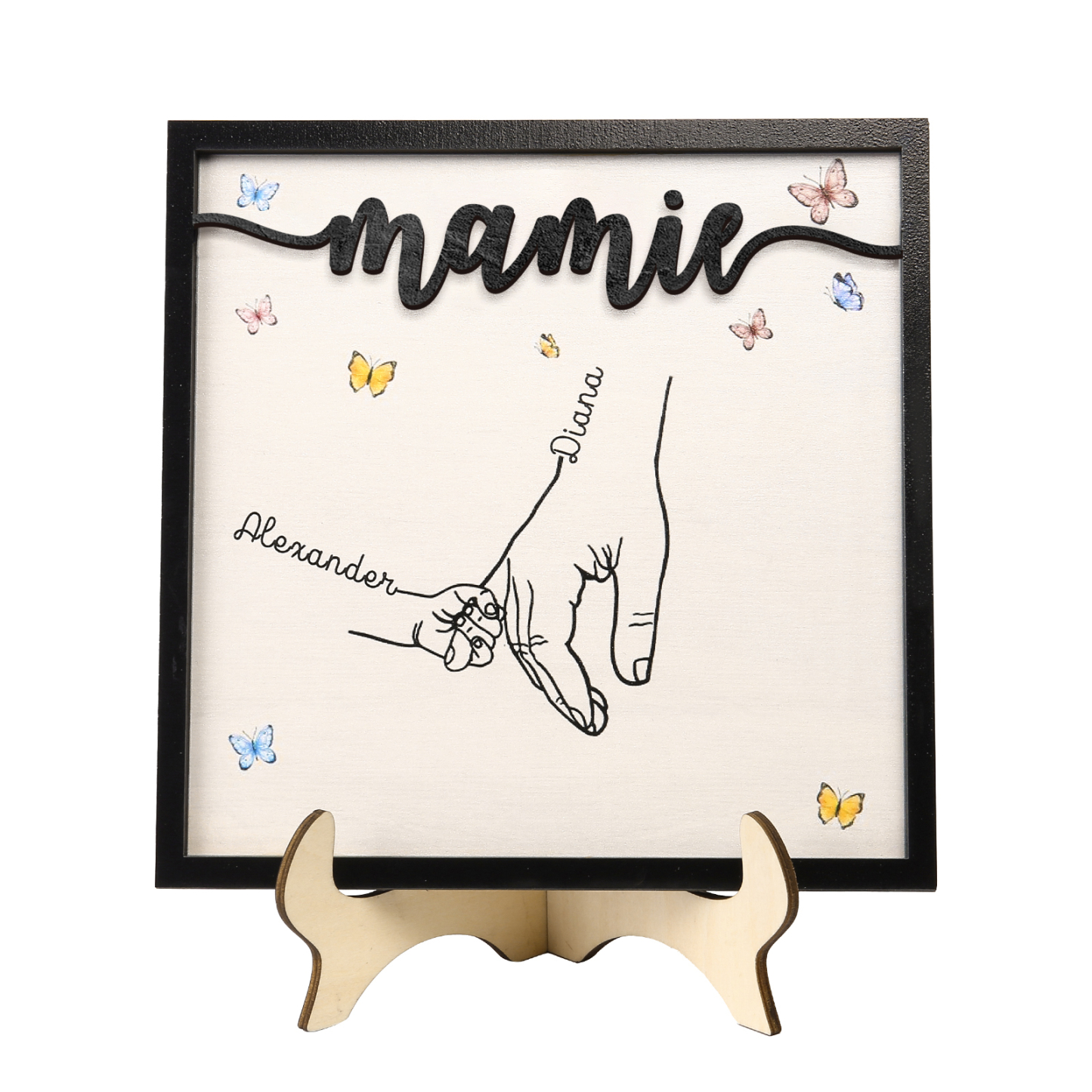 À ma Mamie - Décoration en bois la Main dans la Main 2 Prénoms Personnalisés Ornement Famille