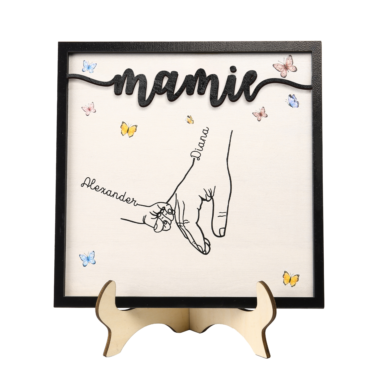 À ma Mamie - Décoration en bois la Main dans la Main 2 Prénoms Personnalisés Ornement Famille