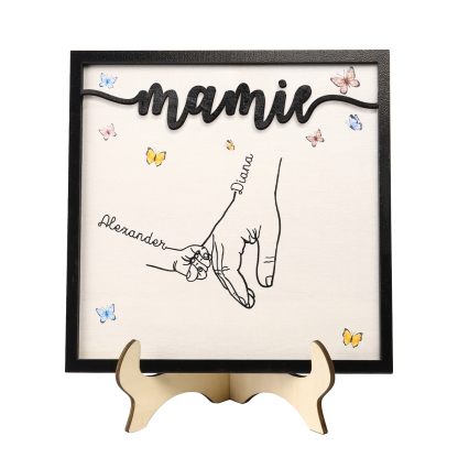 À ma Mamie - Décoration en bois la Main dans la Main 2 Prénoms Personnalisés Ornement Famille
