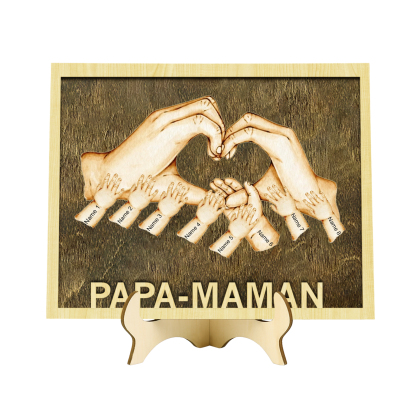 Décoration en bois la Main dans la Main 8 Prénoms Personnalisés Ornement pour Famille