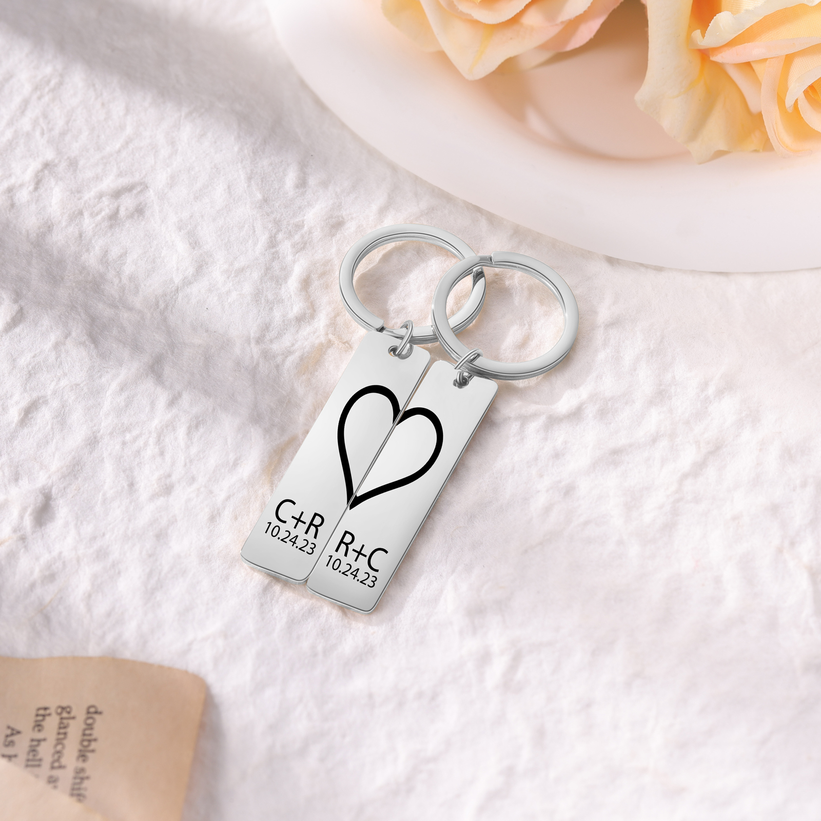 À Mon Homme-Porte-Clés la main dans la main 2 lettres Personnalisé avec date