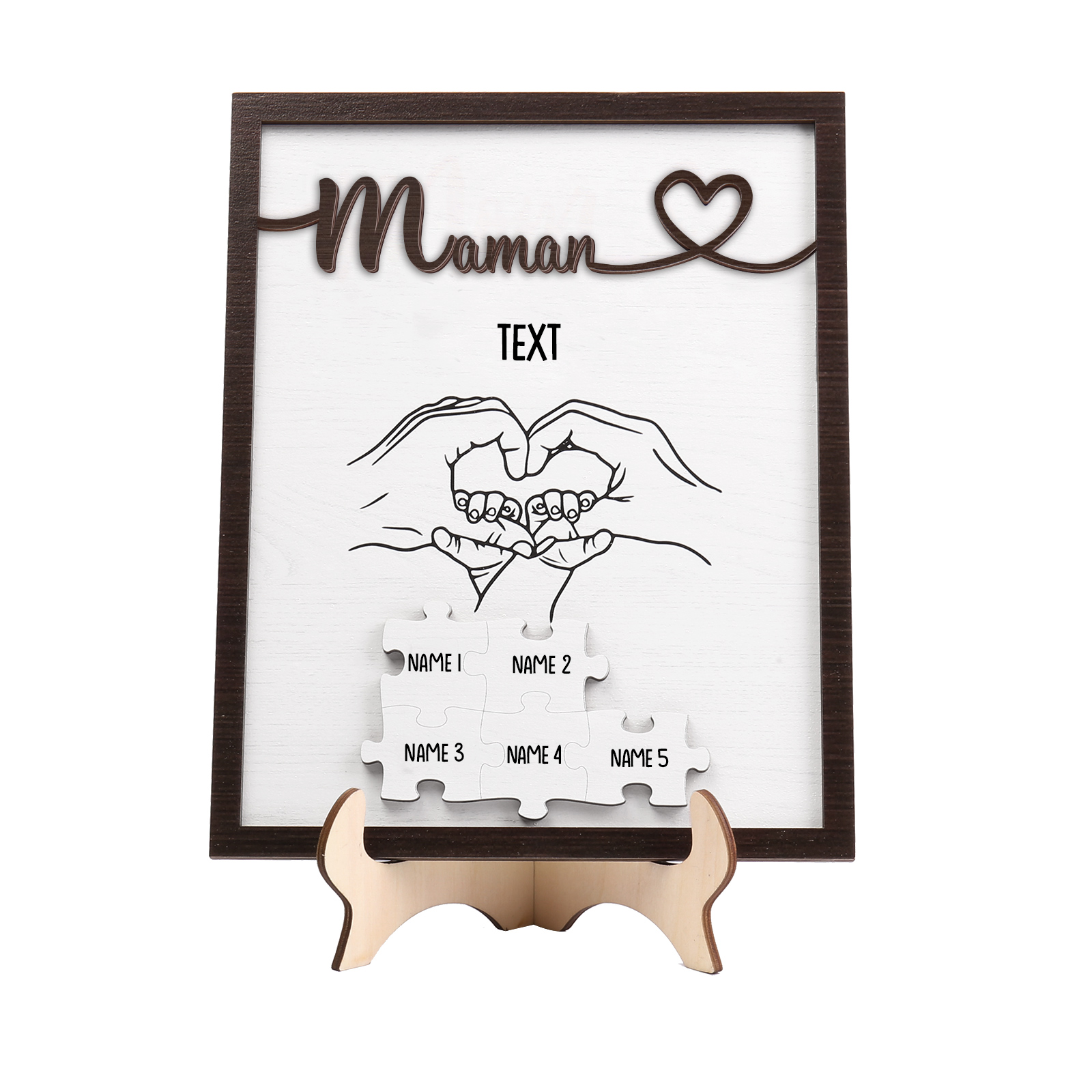 À Maman - Décoration en bois Mains et Puzzles 5 Prénoms et 1 Texte Personnalisés Ornement Famille