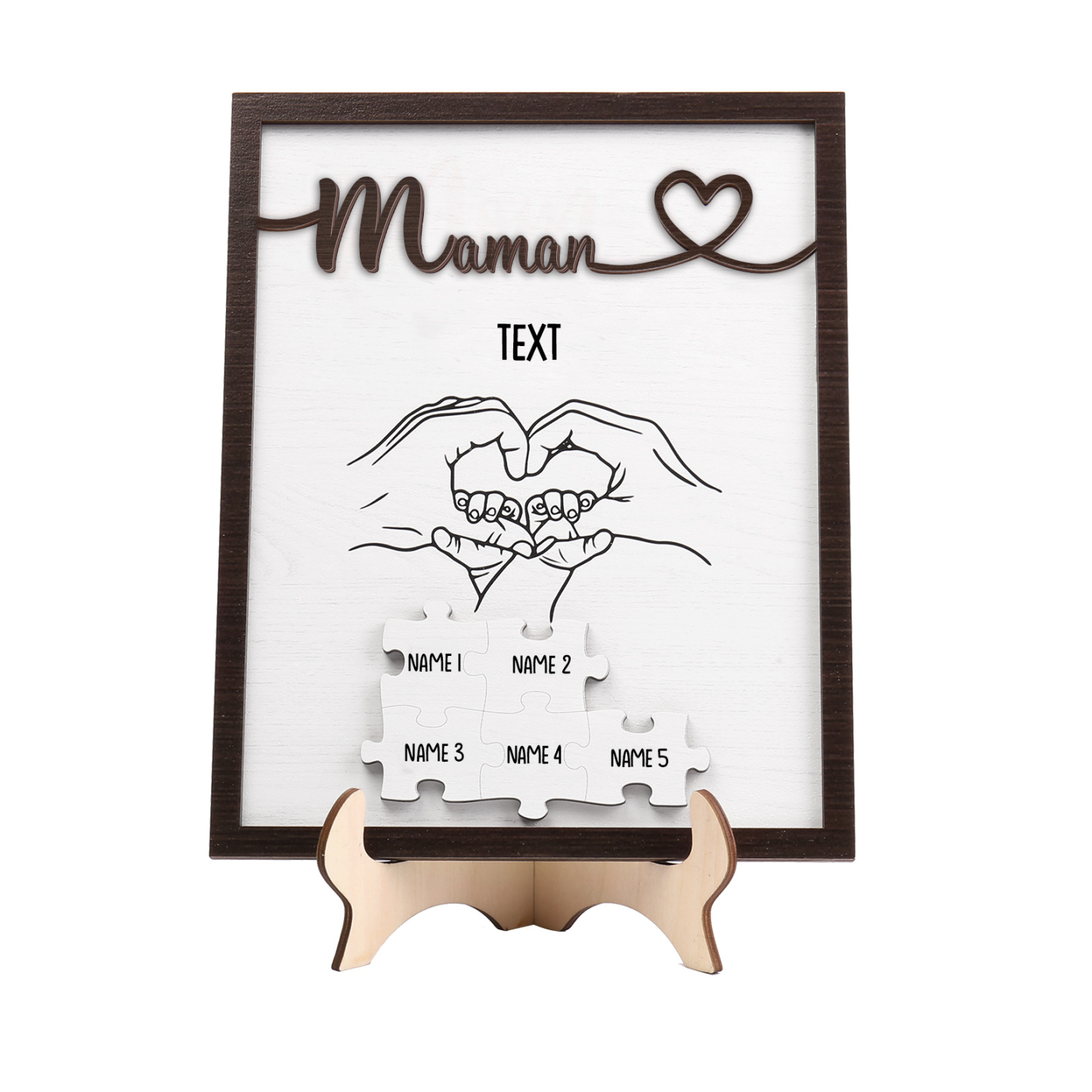 À Maman - Décoration en bois Mains et Puzzles 5 Prénoms et 1 Texte Personnalisés Ornement Famille