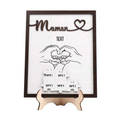 À Maman - Décoration en bois Mains et Puzzles 5 Prénoms et 1 Texte Personnalisés Ornement Famille