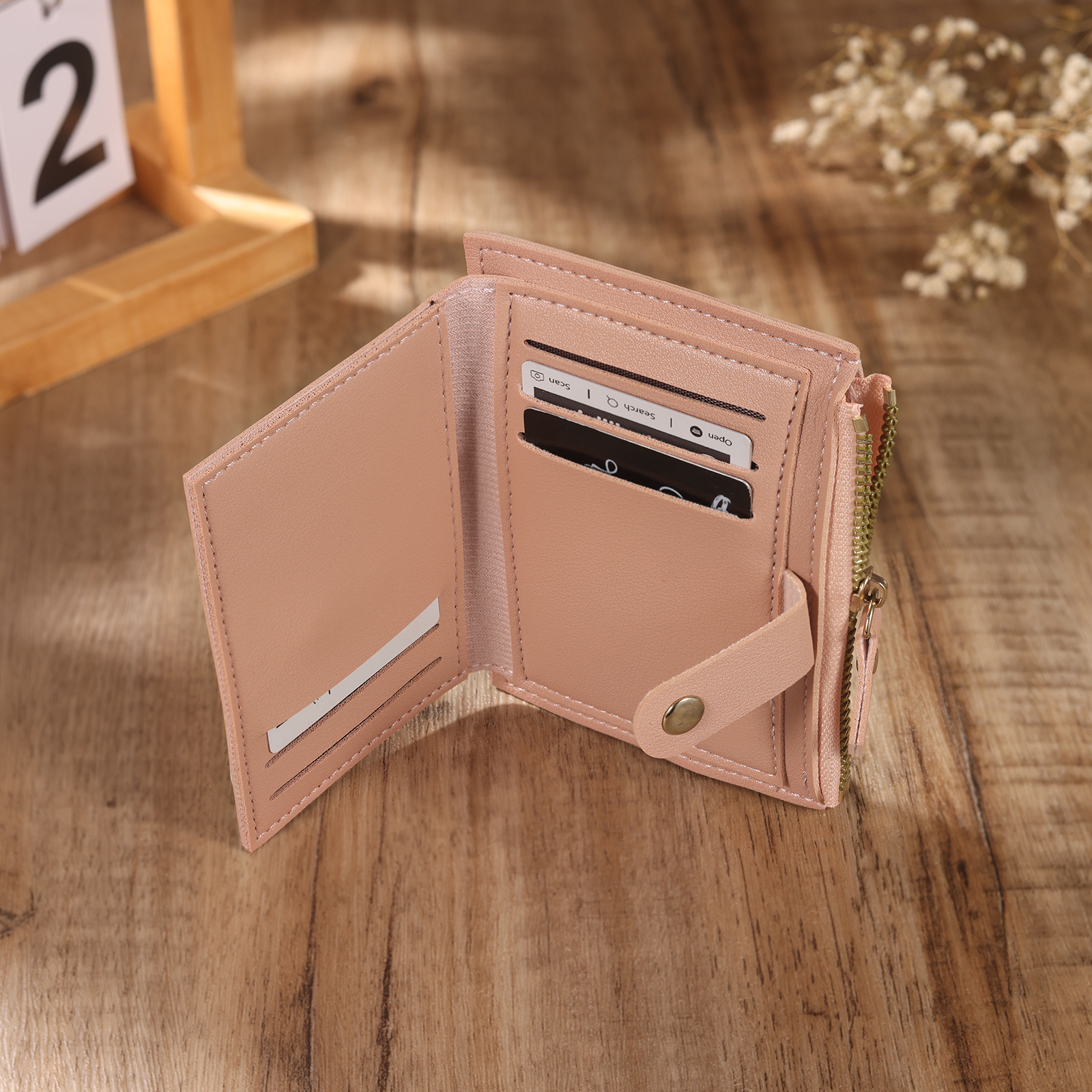 Portefeuille Femme Prénom et Texte Personnalisés avec Fleurs de naissance Porte-Monnaie Carte