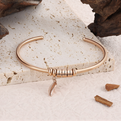 Bracelet jonc breloque feuille Bracelet Personnalisé Femme 3 prénom personnalisé｜Jessemade