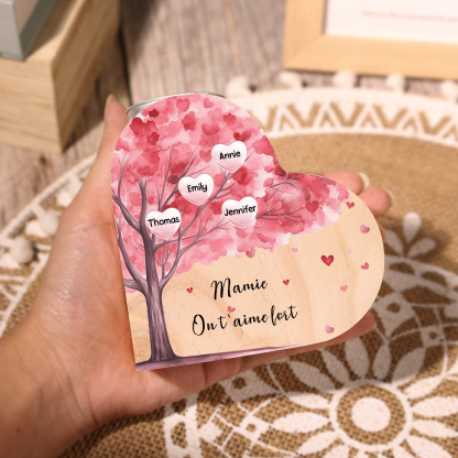 À Ma Maman/Mamie - Bougeoir en Bois Arbre 4 Prénoms et 1 Texte Personnalisés pour Famille sans bougie