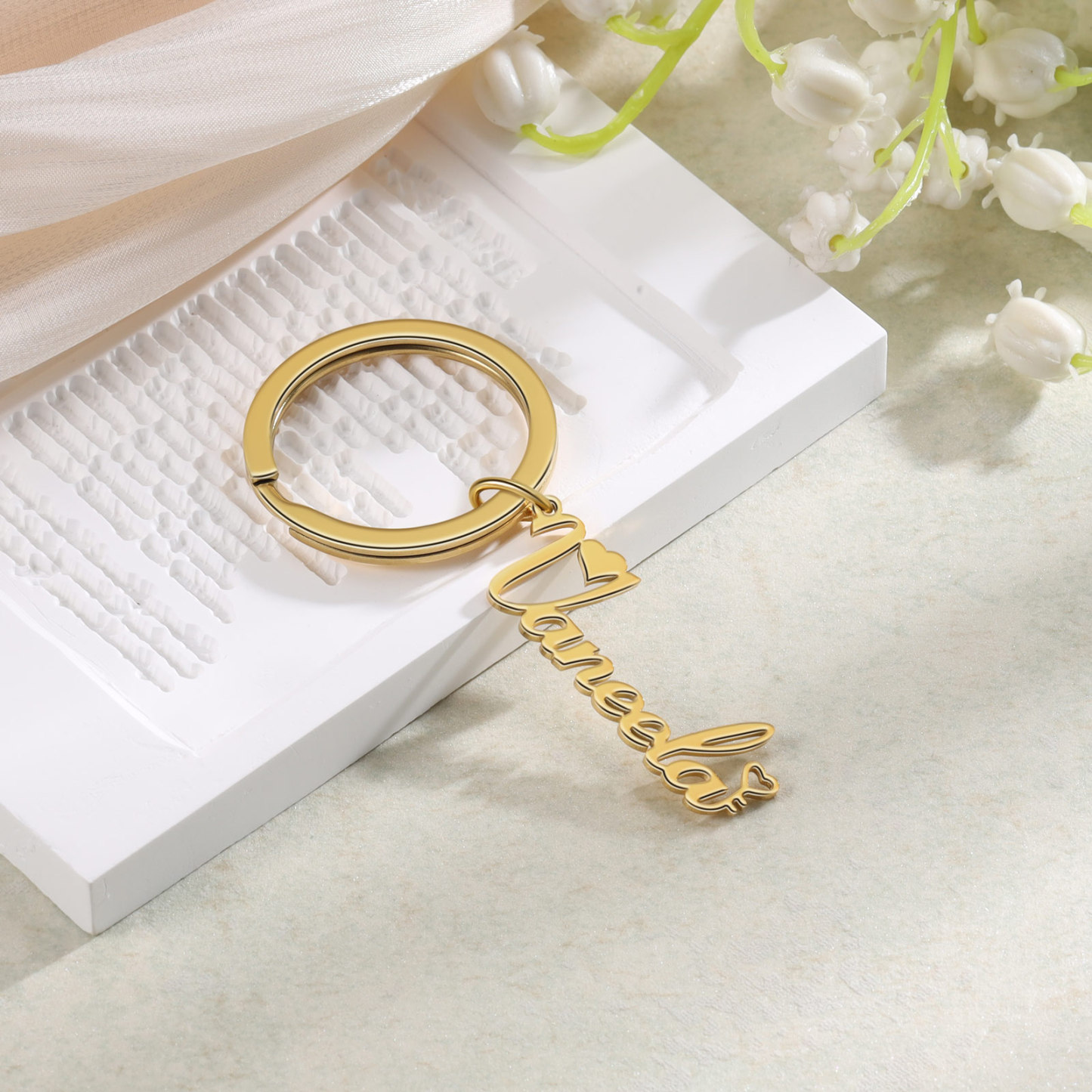 Porte-clés Cœur Prénom Personnalisé en Acier inoxydable