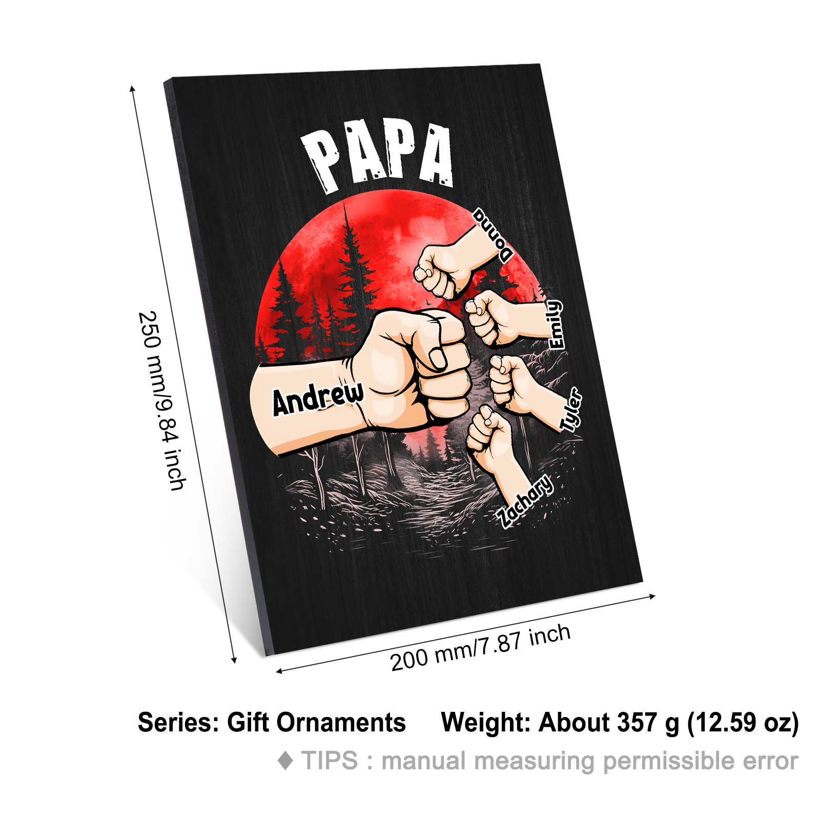 À Mon Papa/Papi-Cadre en Bois Poings 5 Prénoms Personnalisés avec Texte