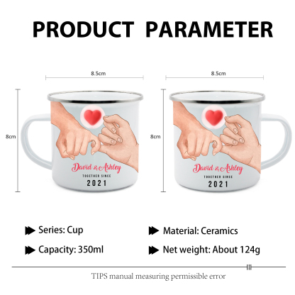 Tasse émaillée 2 Prénoms Personnalisés avec Texte et Année pour Couple promesse du petit doigt