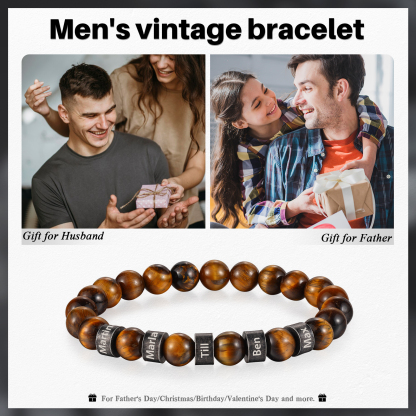 Bracelet d'Oeil de Tigre avec 5 Prénoms Personnalisés pour Homme