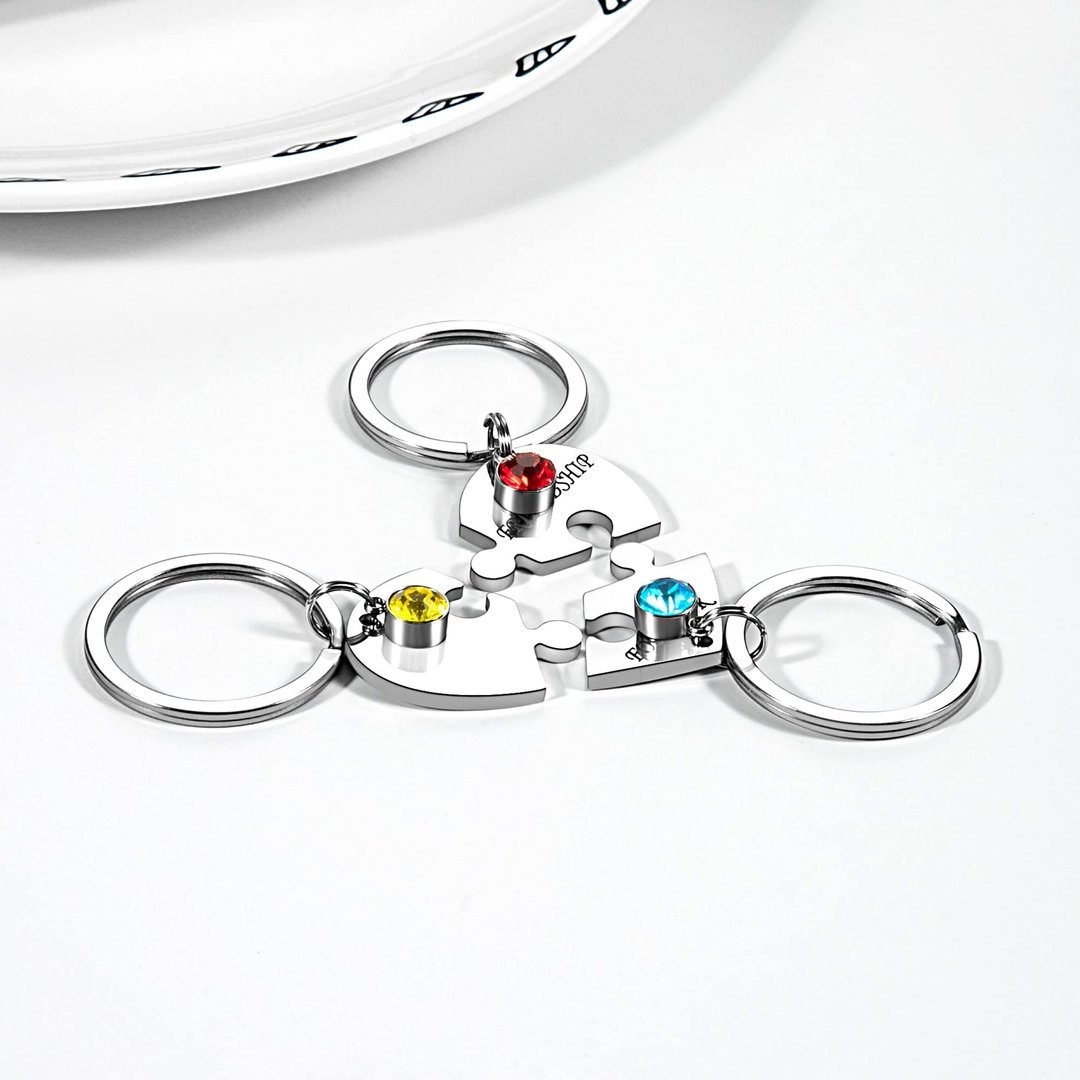 Porte-clés breloque coeur 3 Prénom Personnalisé 3 pierre naissance