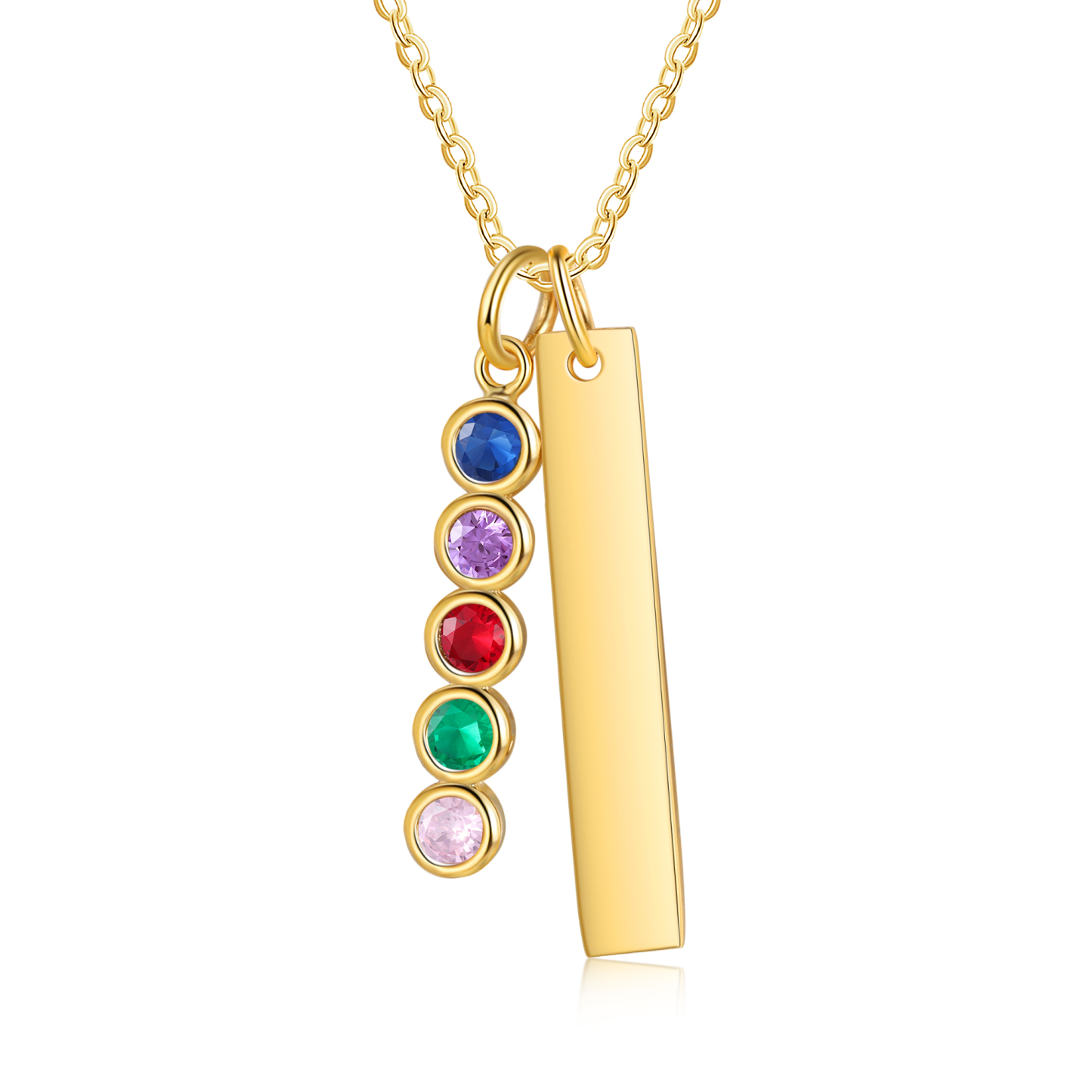 Collier Barre 1 Texte Personnalisé avec 5 Pierres de naissance Collier Femmes