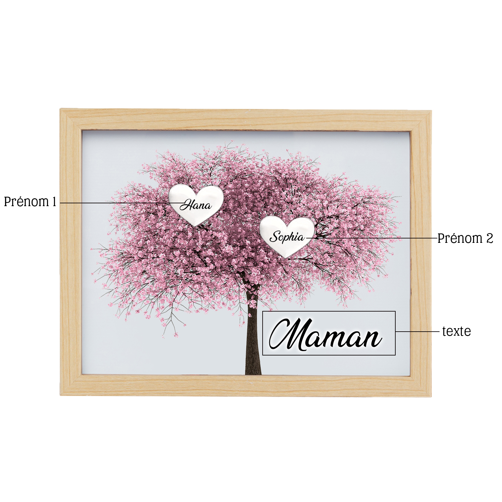 Cadre Photo LED Arbre de Vie 2 Prénoms et 1 Texte Personnalisé Décoration Famille
